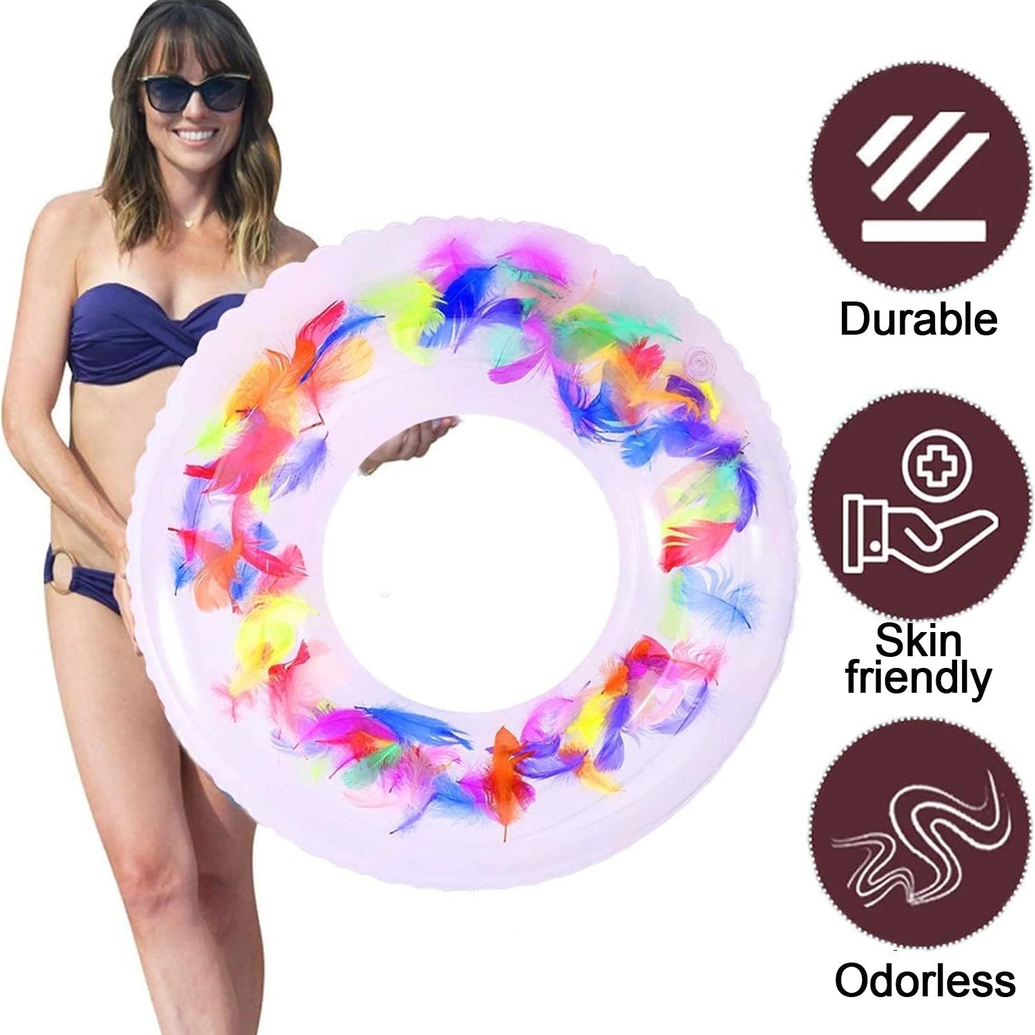 Swim Ring, For Adults, Conveniently Portable, Feathers, Swimming Ring, For Water Play, For Beaches, Swimming, Summer Vacation, Women's, Men's (1 Pc) - infinityexculsivestore.com