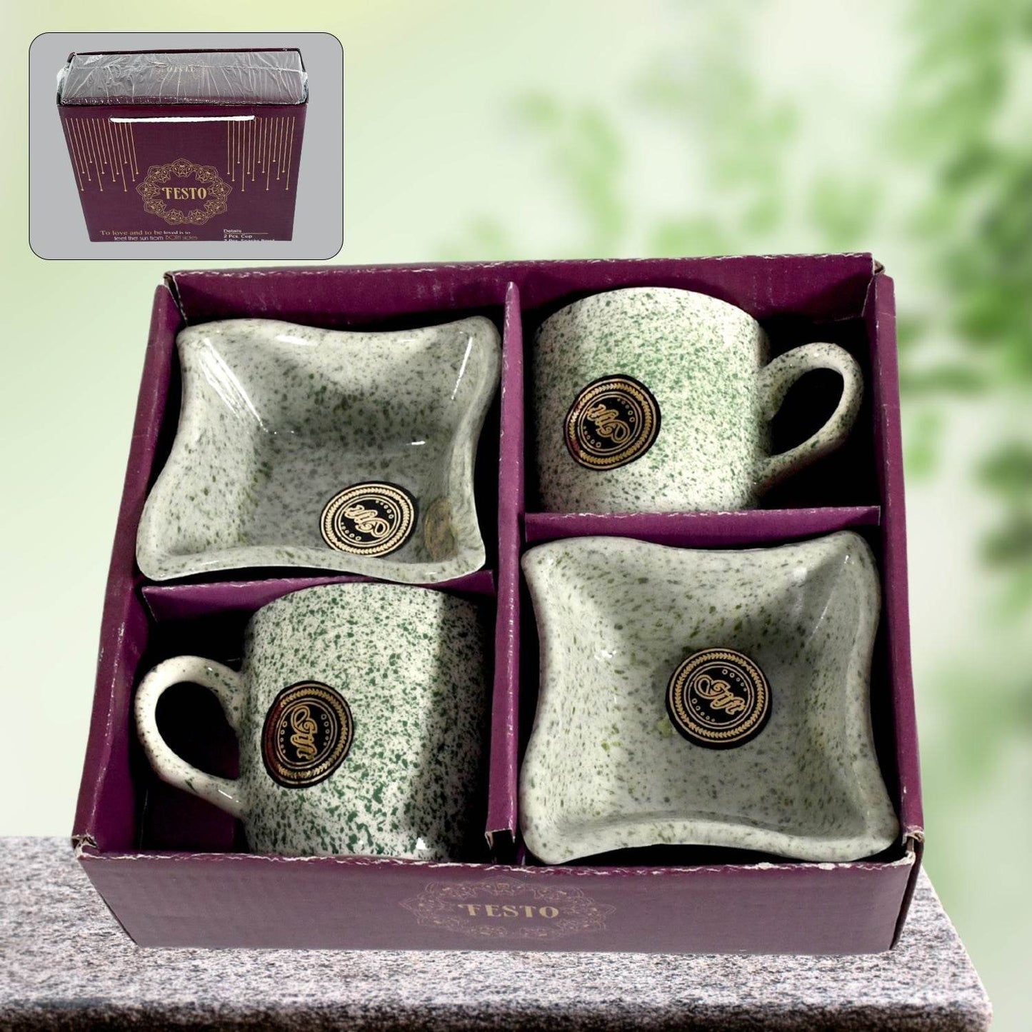 Ceramic Tea / cups / Mug Set Including Snacks / Serving Bowl Milk Cup, Coffee Cup, Tea Cup, Breakfast Cup, Drinking Mug or Outdoor for Household, Gift for Birthday, Wedding Party (4 Pcs set) - infinityexculsivestore.com