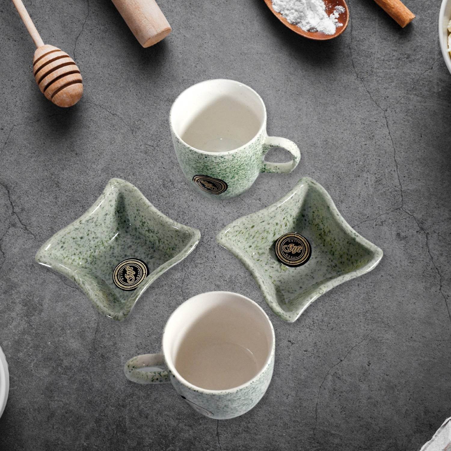 Ceramic Tea / cups / Mug Set Including Snacks / Serving Bowl Milk Cup, Coffee Cup, Tea Cup, Breakfast Cup, Drinking Mug or Outdoor for Household, Gift for Birthday, Wedding Party (4 Pcs set) - infinityexculsivestore.com