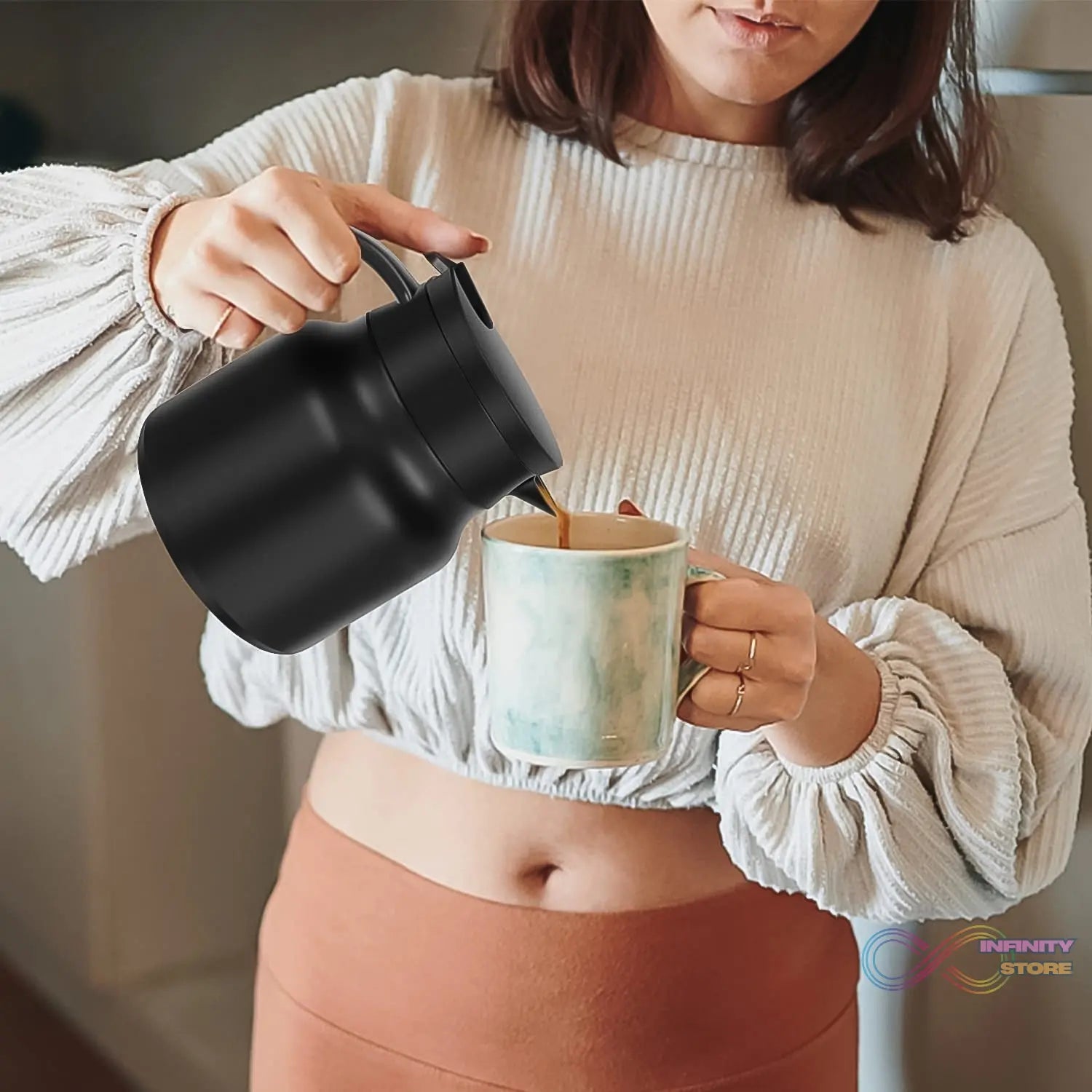 Thermal Coffee Carafe Tea Pot & Water Bottles, with LED Display (Bottle 500 ML & Pot 1000 ML / 2 Pc) - infinityexculsivestore.com