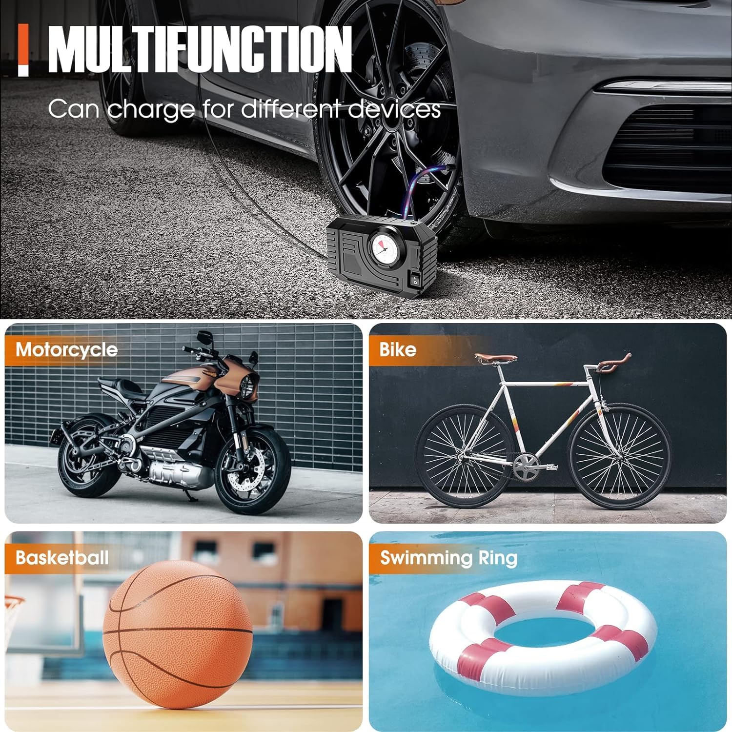 Tire Inflator Portable Air Compressor 12V Small Air Pump for Car Tires Bicycle Balloons, Cars, Bike, Bicycles and Other Inflatables with LED Light (12V) - infinityexculsivestore.com