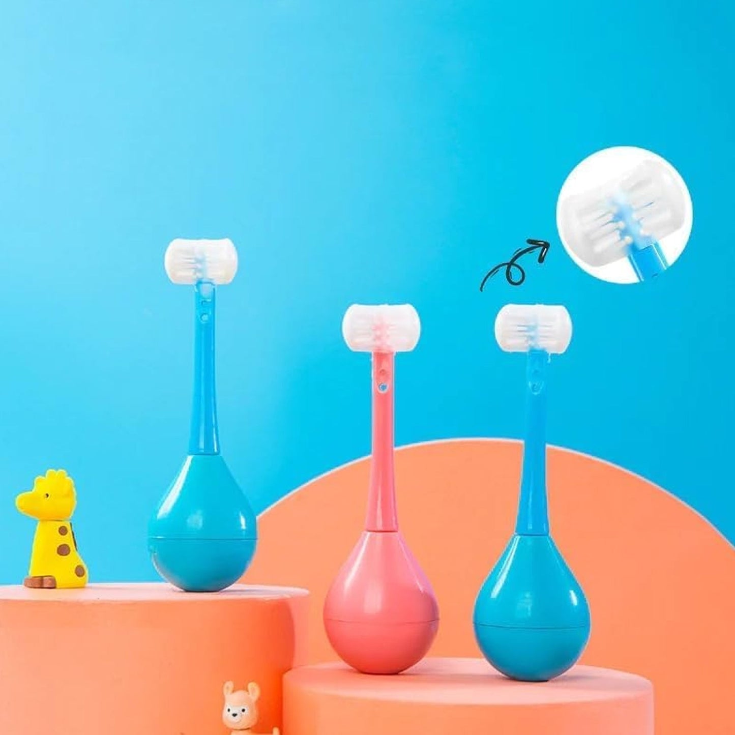 Toothbrush - Soft Bristle Toothbrush - 3 - Sided Training Toothbrush With Silicone Head, Inverted Cleaning Toothbrush for Aged 2 - 12, Children's Cleaning (1 Pc) - infinityexculsivestore.com