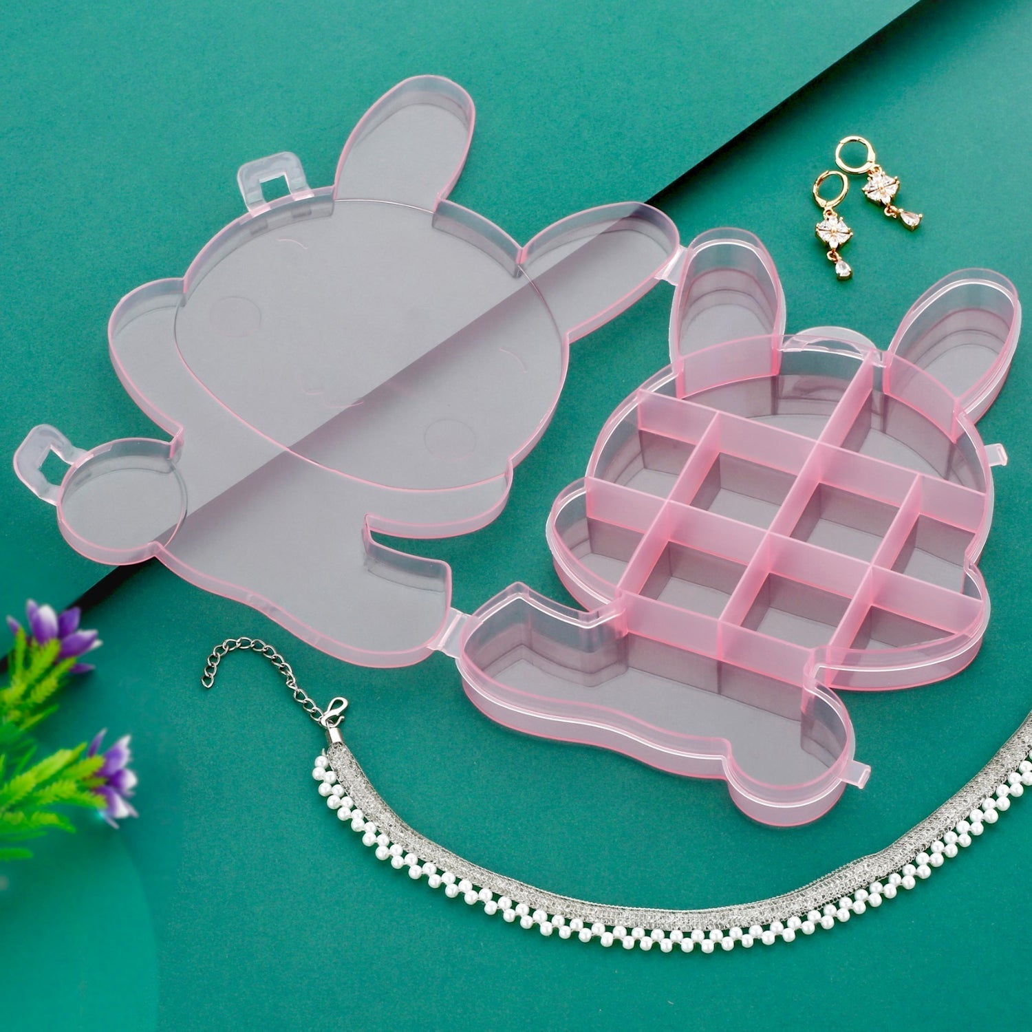 Transparent Cartoon Bear Clear Plastic Storage Box Jewelry Organizer Holder Cabinets For Small objects (1 Pc Mix Color) - infinityexculsivestore.com