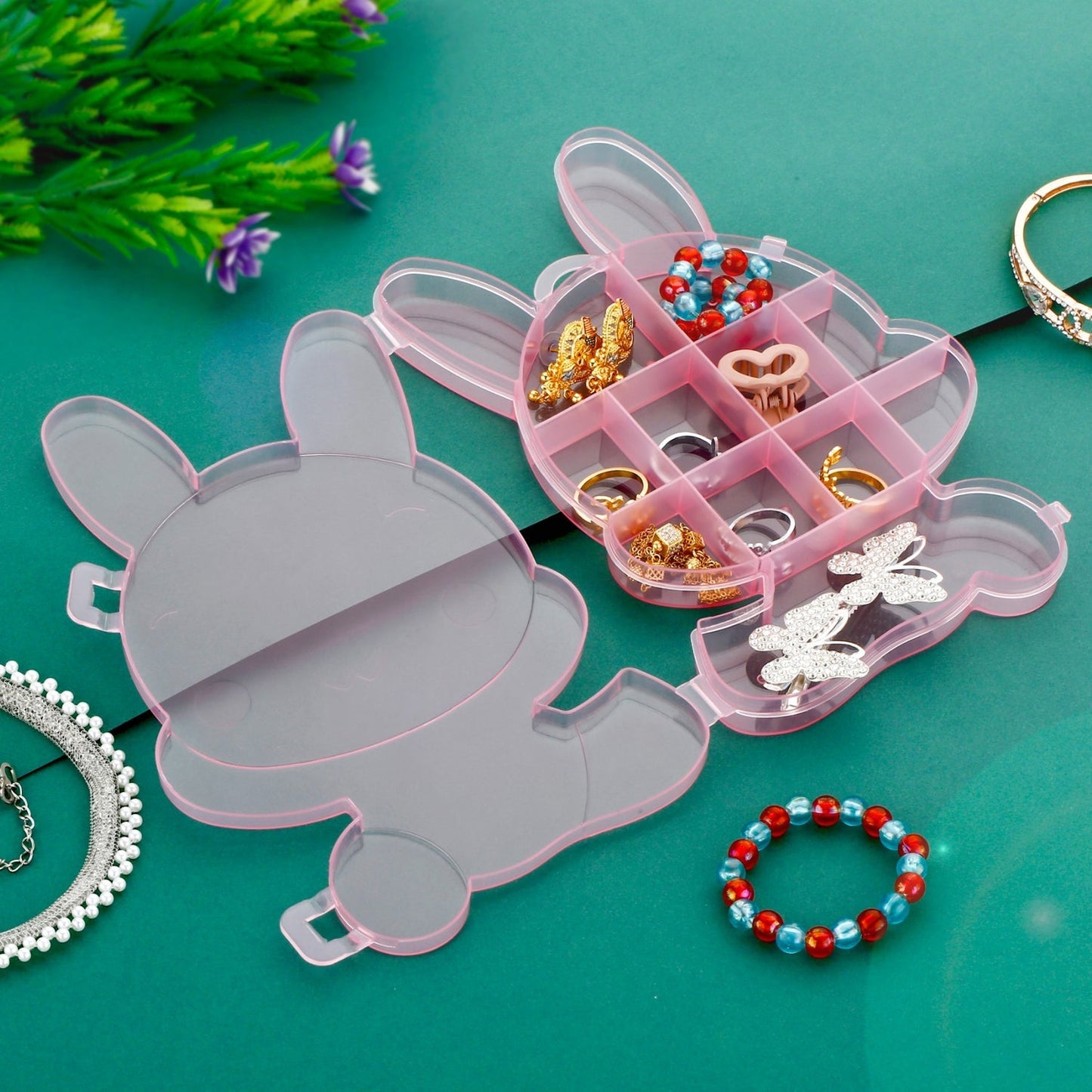 Transparent Cartoon Bear Clear Plastic Storage Box Jewelry Organizer Holder Cabinets For Small objects (1 Pc Mix Color) - infinityexculsivestore.com