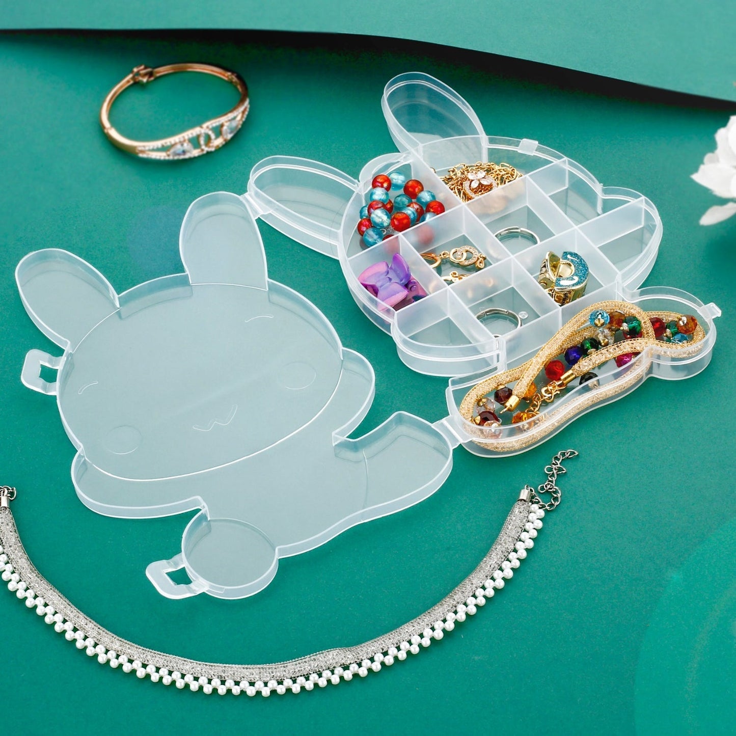 Transparent Cartoon Bear Clear Plastic Storage Box Jewelry Organizer Holder Cabinets For Small objects (1 Pc Mix Color) - infinityexculsivestore.com