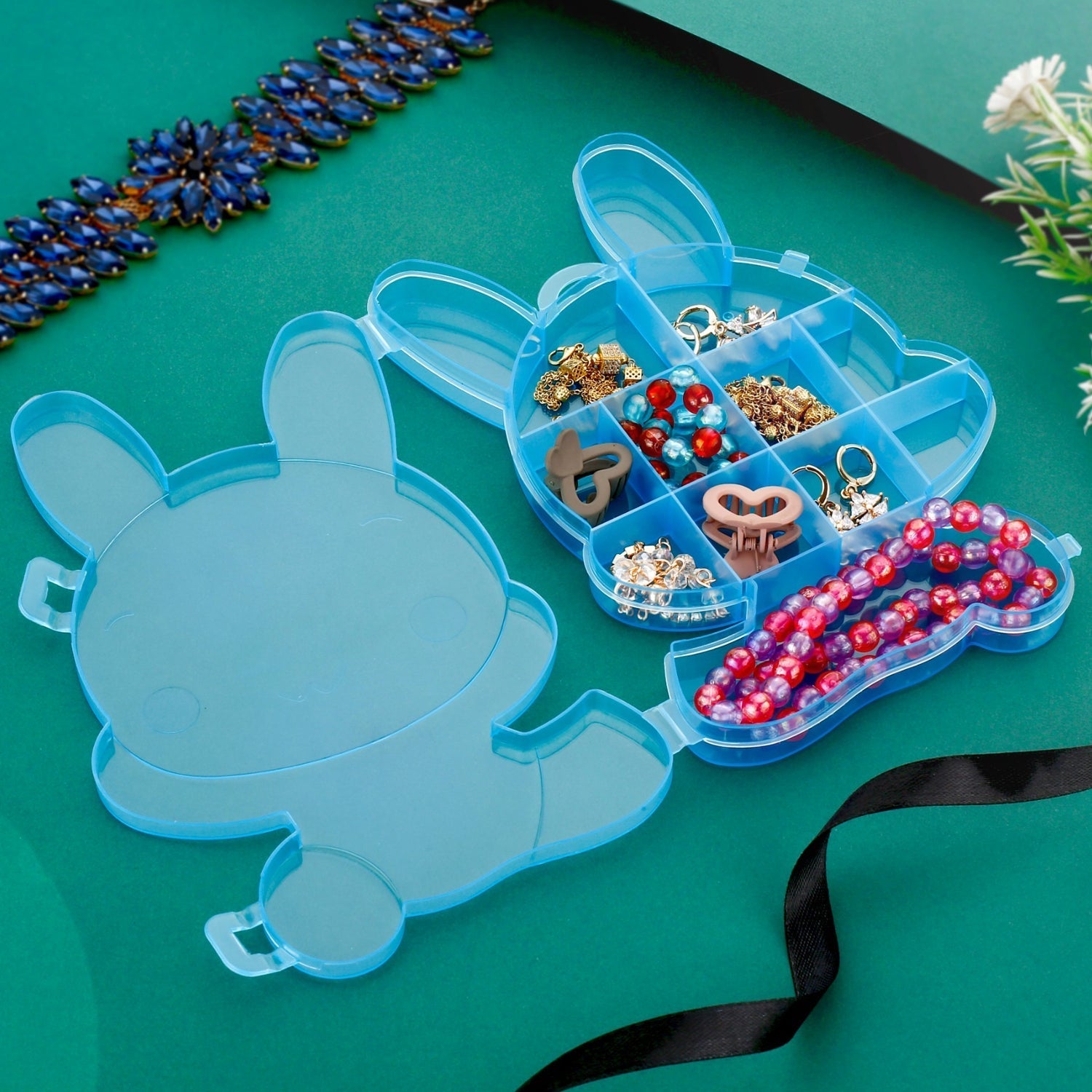 Transparent Cartoon Bear Clear Plastic Storage Box Jewelry Organizer Holder Cabinets For Small objects (1 Pc Mix Color) - infinityexculsivestore.com