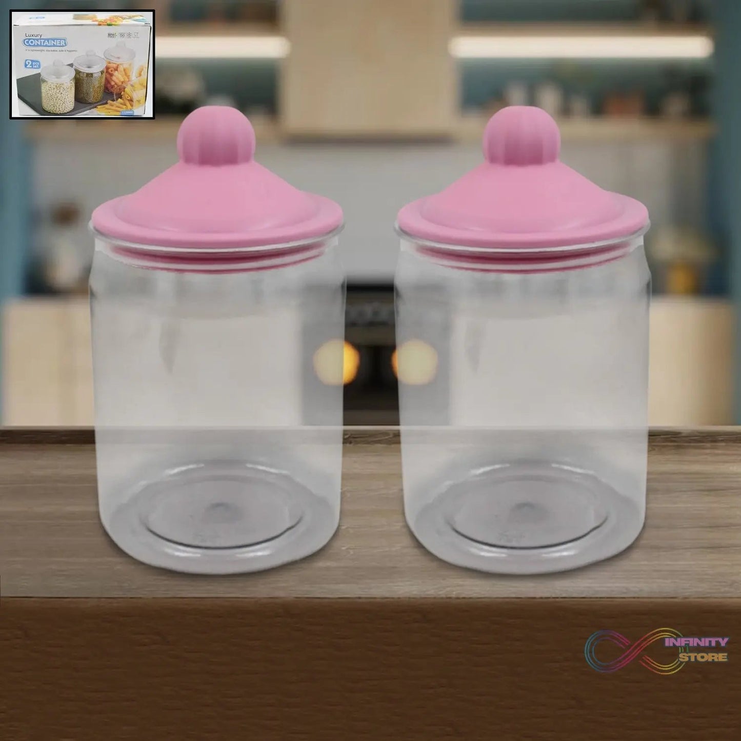 Transparent Kitchen Plastic Container/ Jar Set (2 Pcs Set / 1100 ML Approx) - infinityexculsivestore.com