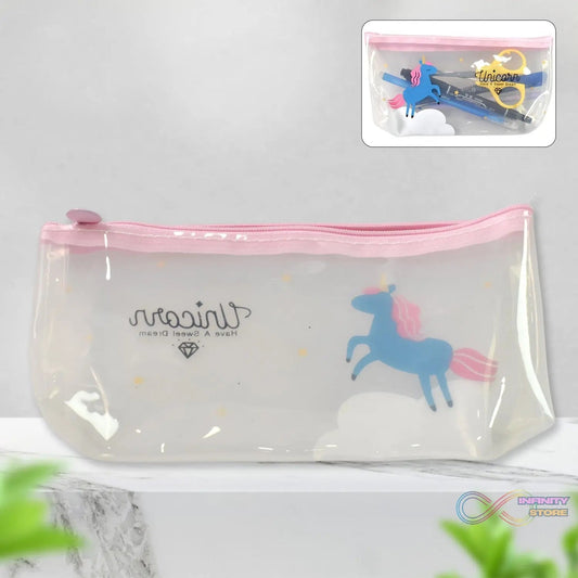 Transparent Unicorn Pencil Zip Pouch Bag (1 Pc) - infinityexculsivestore.com