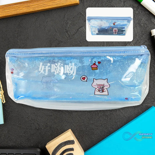 Transparent Unicorn Water Glitter Gel Pencil Zip Pouch (1 Pc) - infinityexculsivestore.com