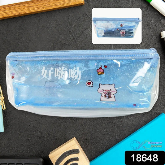 Transparent Unicorn Water Glitter Gel Pencil Zip Pouch (1 Pc) - infinityexculsivestore.com