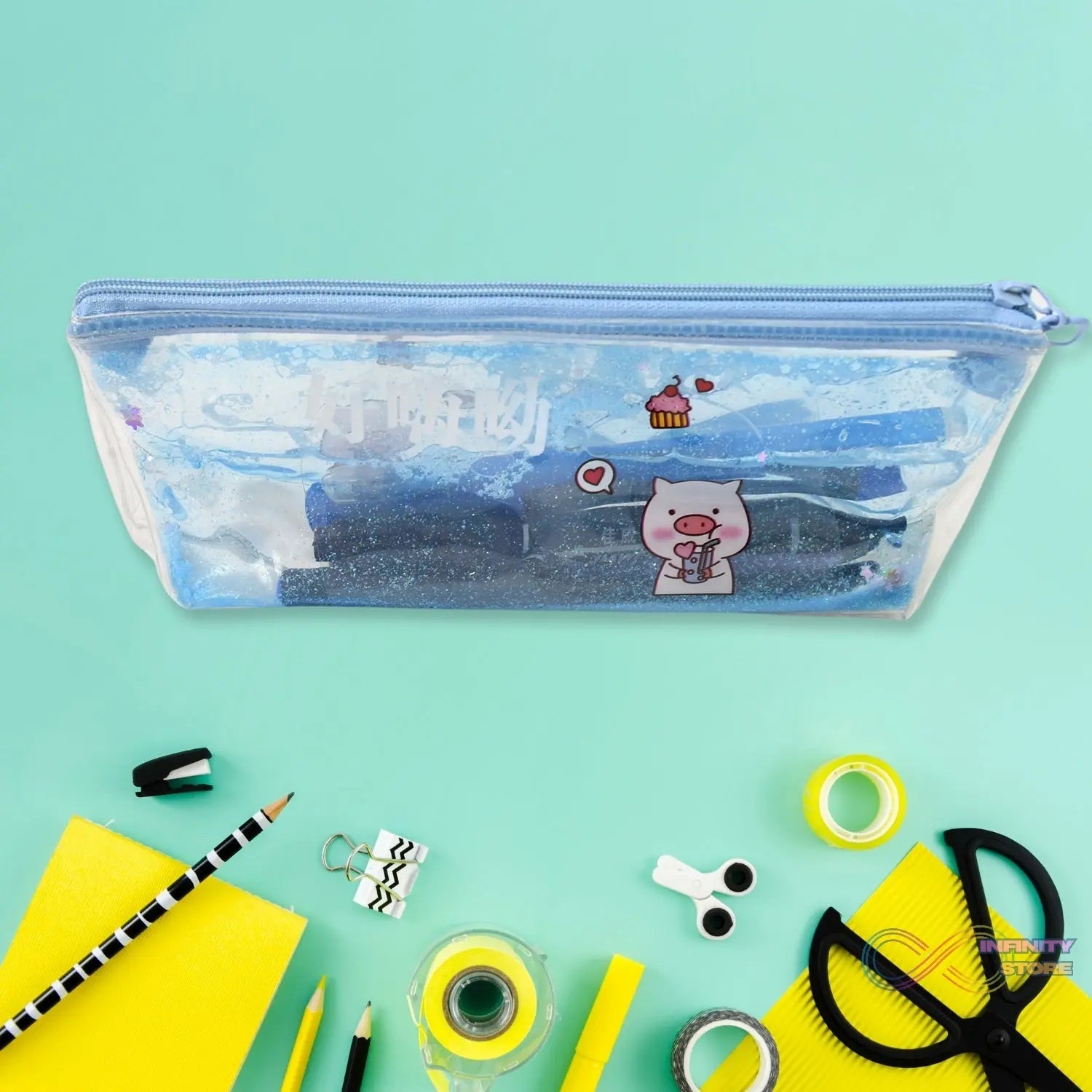 Transparent Unicorn Water Glitter Gel Pencil Zip Pouch (1 Pc) - infinityexculsivestore.com