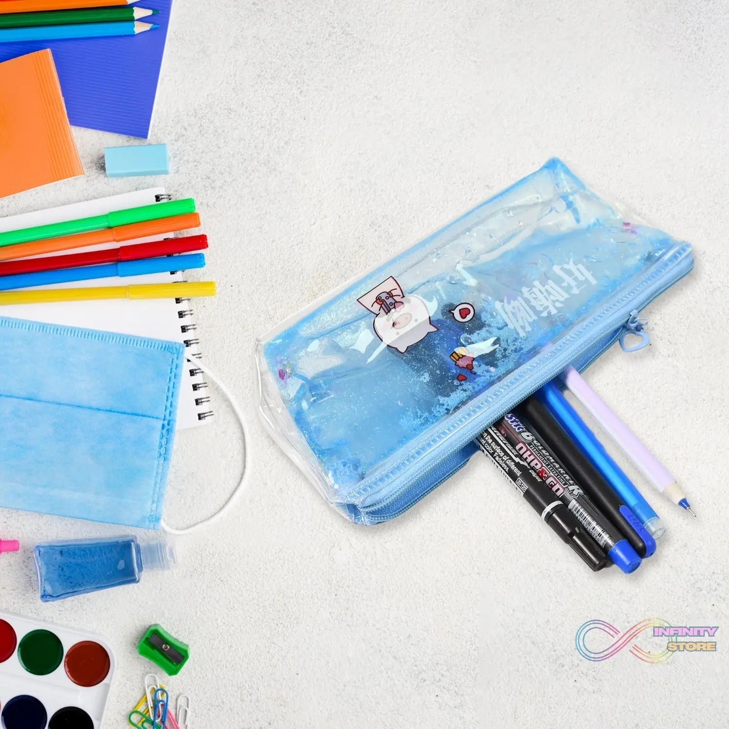 Transparent Unicorn Water Glitter Gel Pencil Zip Pouch (1 Pc) - infinityexculsivestore.com