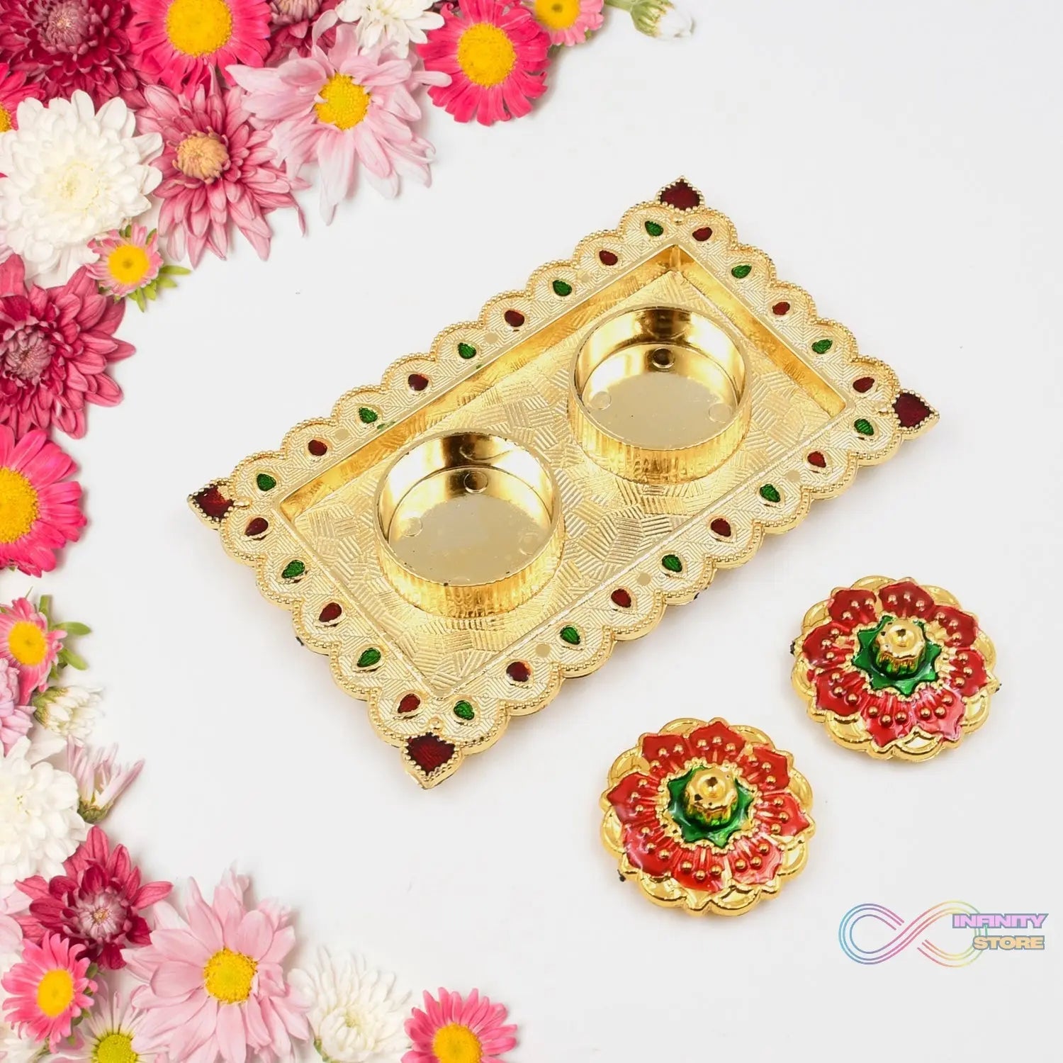 Tray Shape Special Puja Thali (1 Pc / Mix Design) - infinityexculsivestore.com