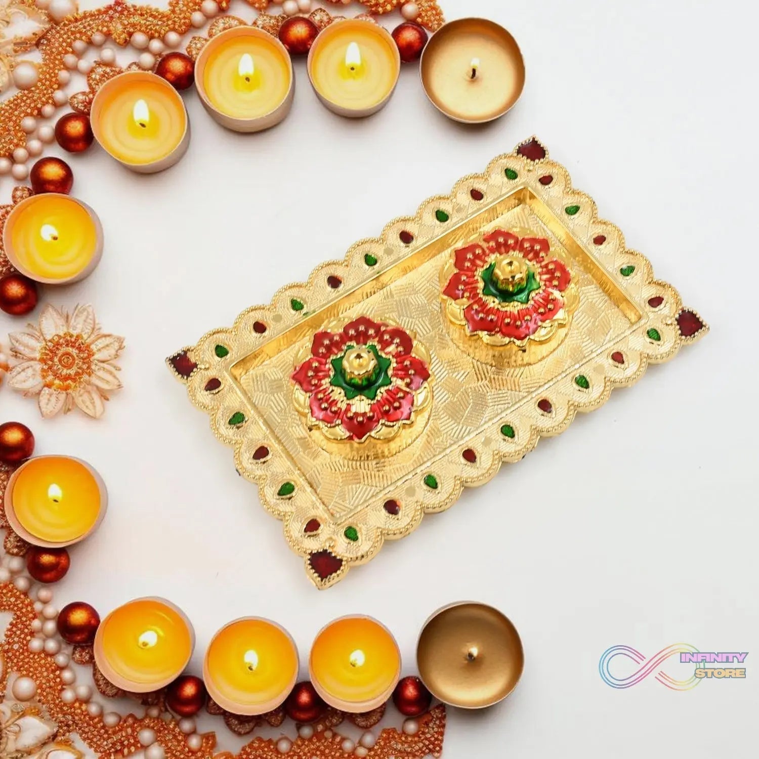 Tray Shape Special Puja Thali (1 Pc / Mix Design) - infinityexculsivestore.com