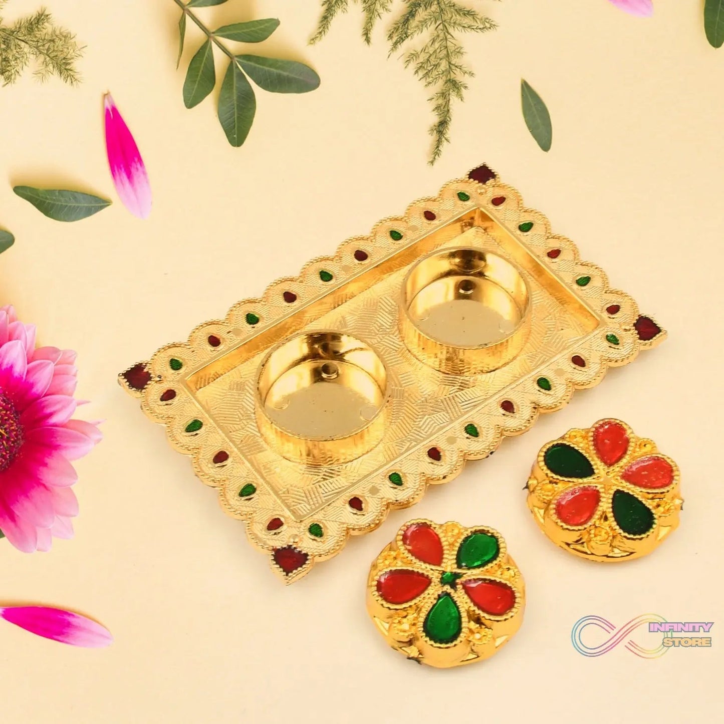 Tray Shape Special Puja Thali (1 Pc / Mix Design) - infinityexculsivestore.com