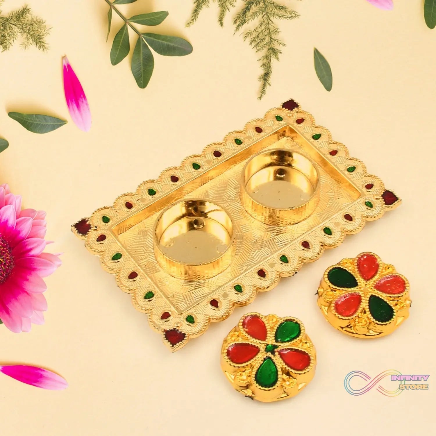 Tray Shape Special Puja Thali (1 Pc / Mix Design) - infinityexculsivestore.com