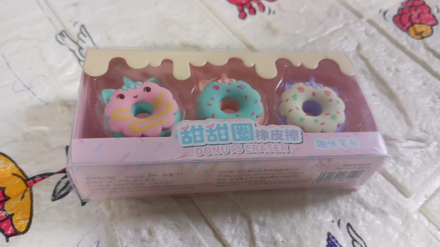 Tree Small Sized Cartoon Themed Non - Toxic Donut Erasers, School Stationery | for Kids - Boys & Girls | Birthday Gift |Return Gift (3pc Set) - infinityexculsivestore.com