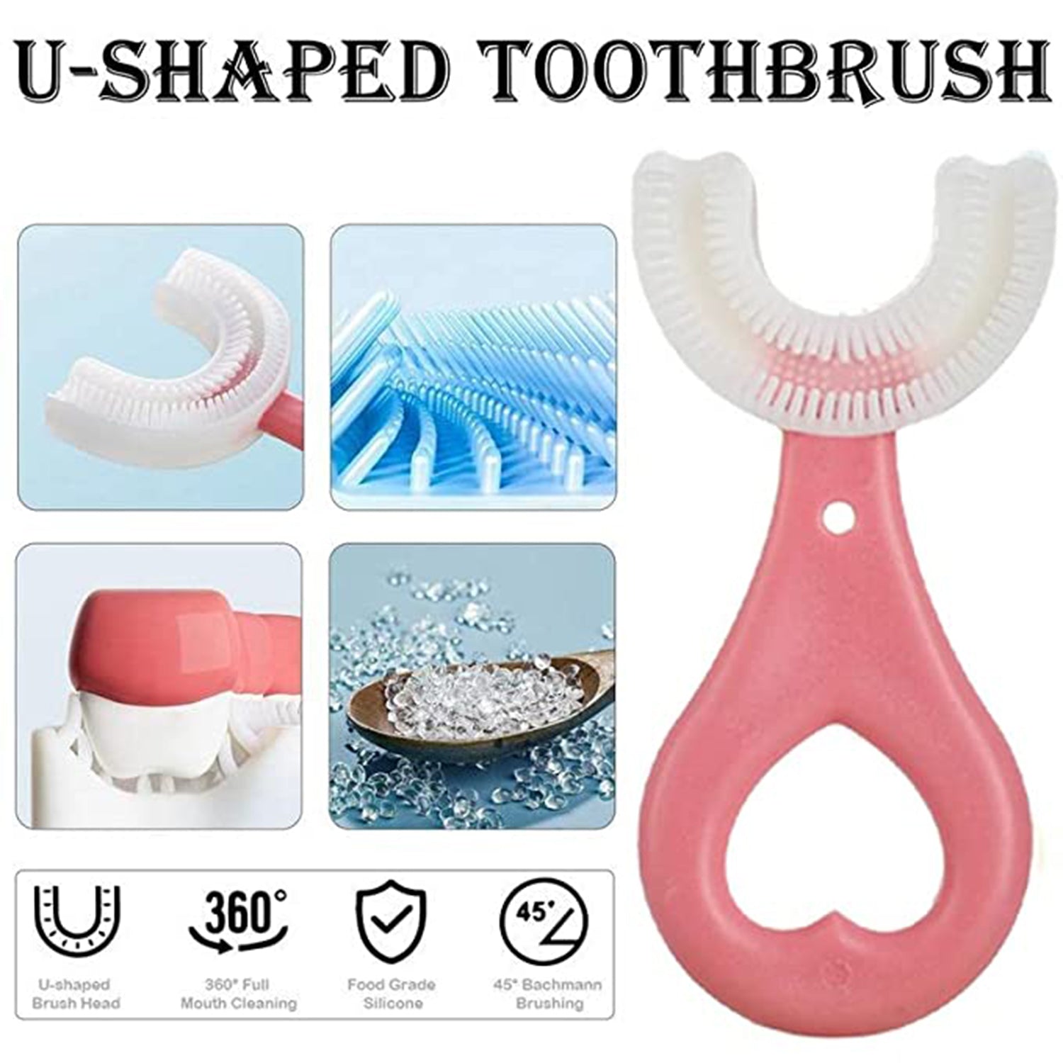 U - Shaped Toothbrush for Kids, 2 - 6 Years Kids Baby Infant Toothbrush, Food Grade Ultra Soft Silicone Brush Head. - infinityexculsivestore.com