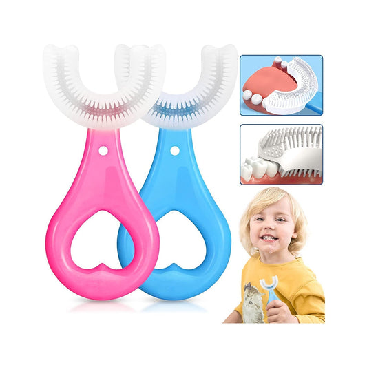 U Shaped Toothbrush for Kids, 2 - 6 Years Kids Baby Infant Toothbrush, Food Grade Ultra Soft Silicone Brush Head - infinityexculsivestore.com