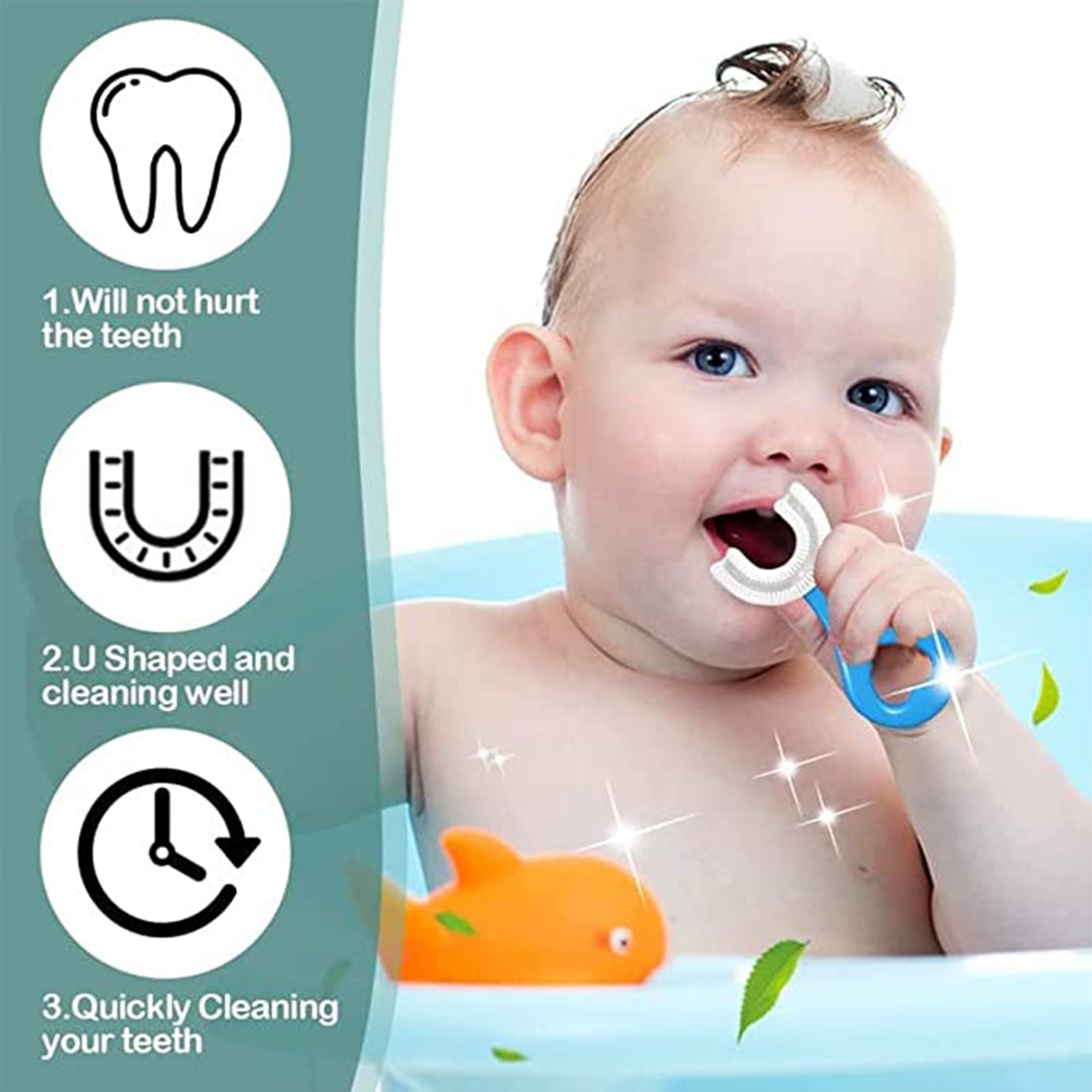 U Shaped Toothbrush for Kids, 2 - 6 Years Kids Baby Infant Toothbrush, Food Grade Ultra Soft Silicone Brush Head - infinityexculsivestore.com