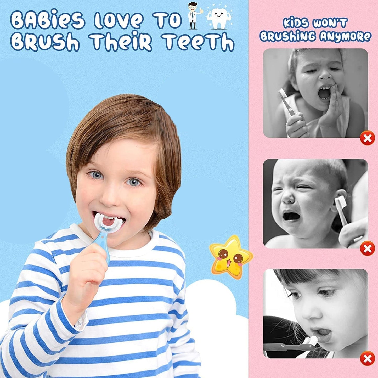 U - Shaped Toothbrush for Kids Manual Whitening Toothbrush Silicone Brush Head for Kids Children Infant Toothbrush For 2 - 6 Years - infinityexculsivestore.com