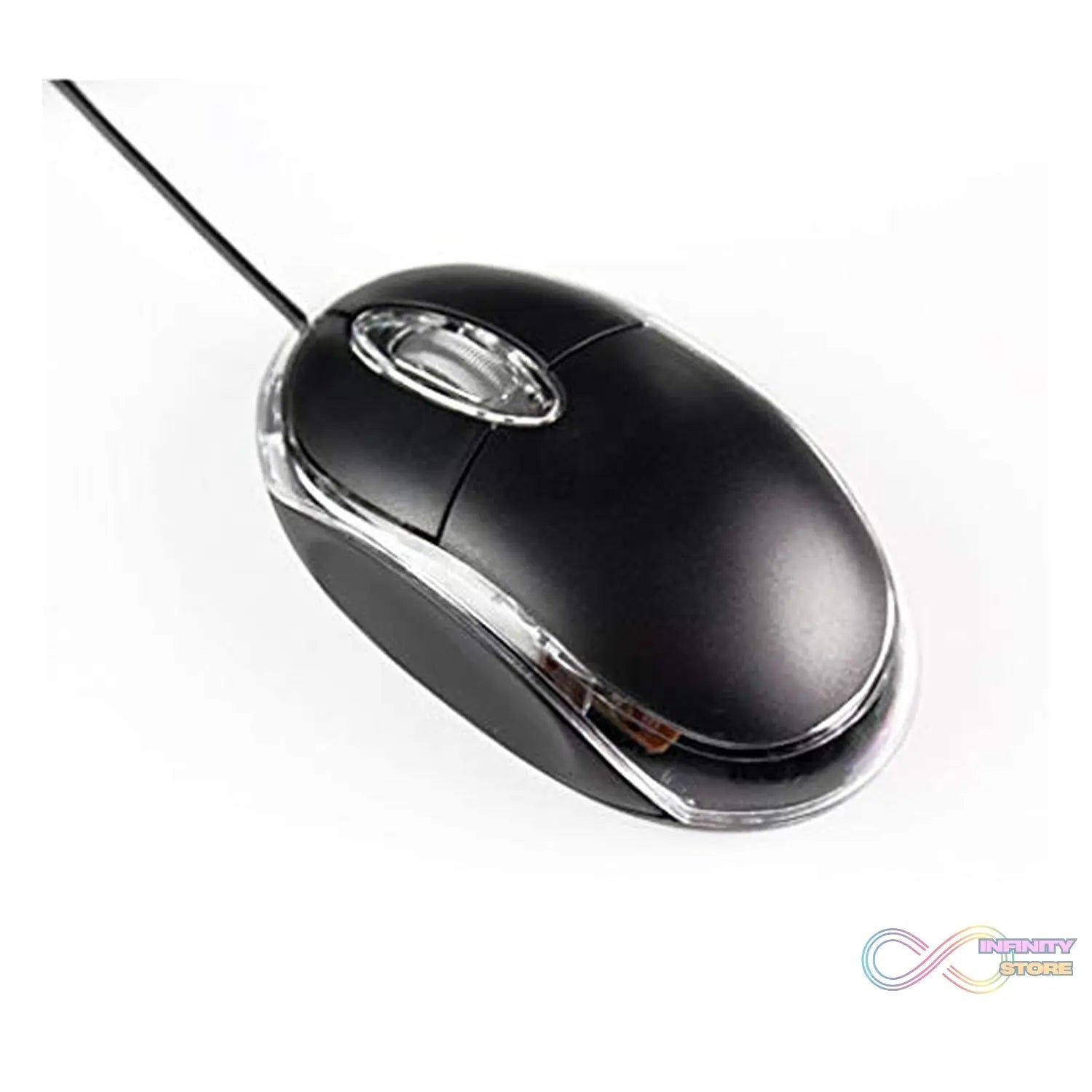 USB optical mouse with a clear view of its scroll wheel and buttons