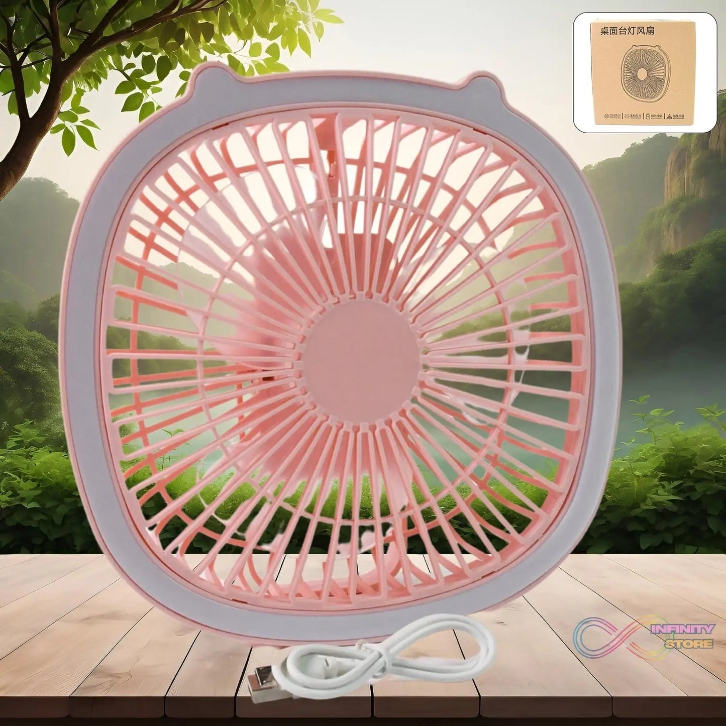 USB PORTABLE MINI DESK FAN WITH LIGHT & COLOR BOX (1 PC / Mix Color) - infinityexculsivestore.com