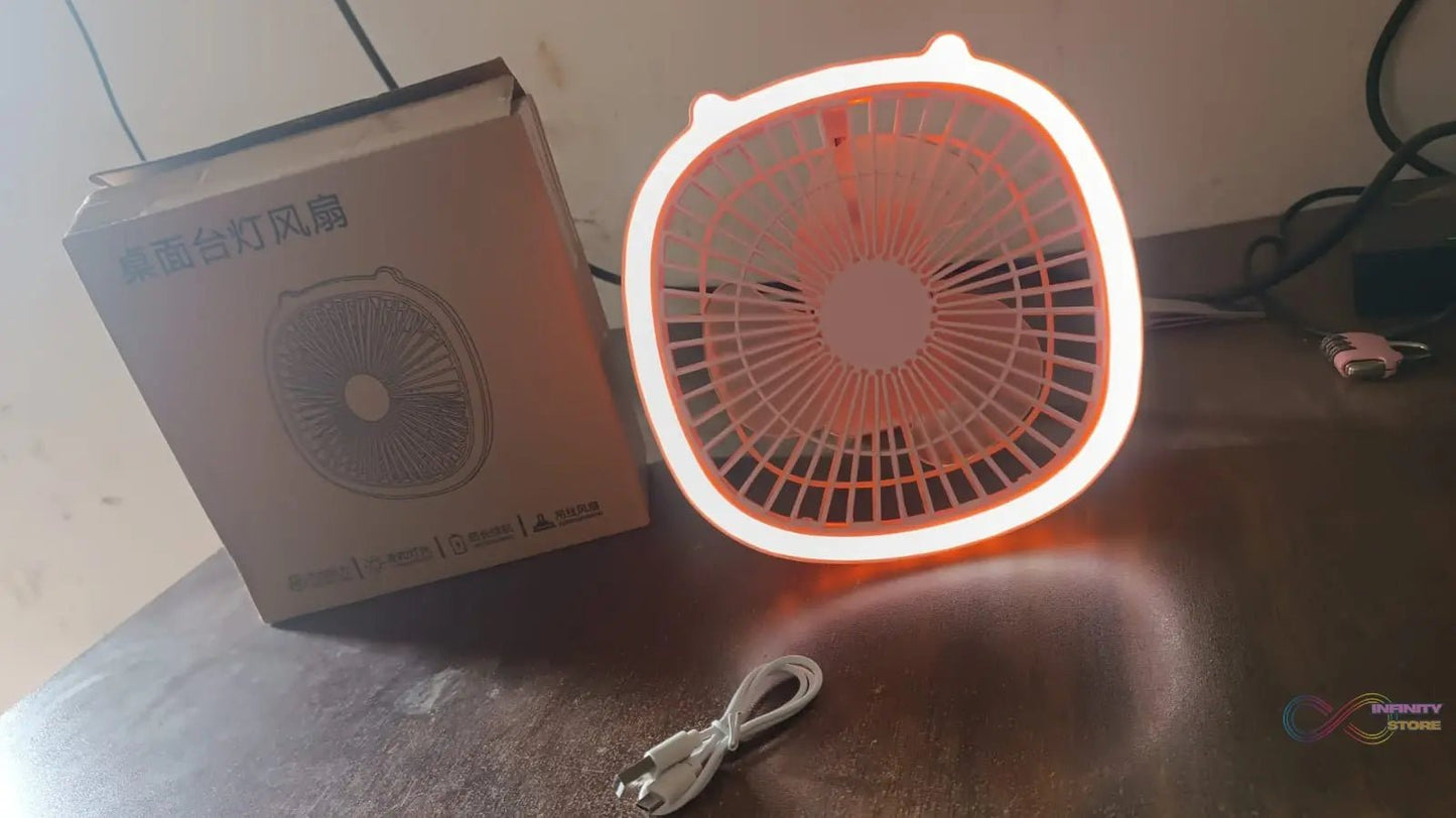 USB PORTABLE MINI DESK FAN WITH LIGHT & COLOR BOX (1 PC / Mix Color) - infinityexculsivestore.com