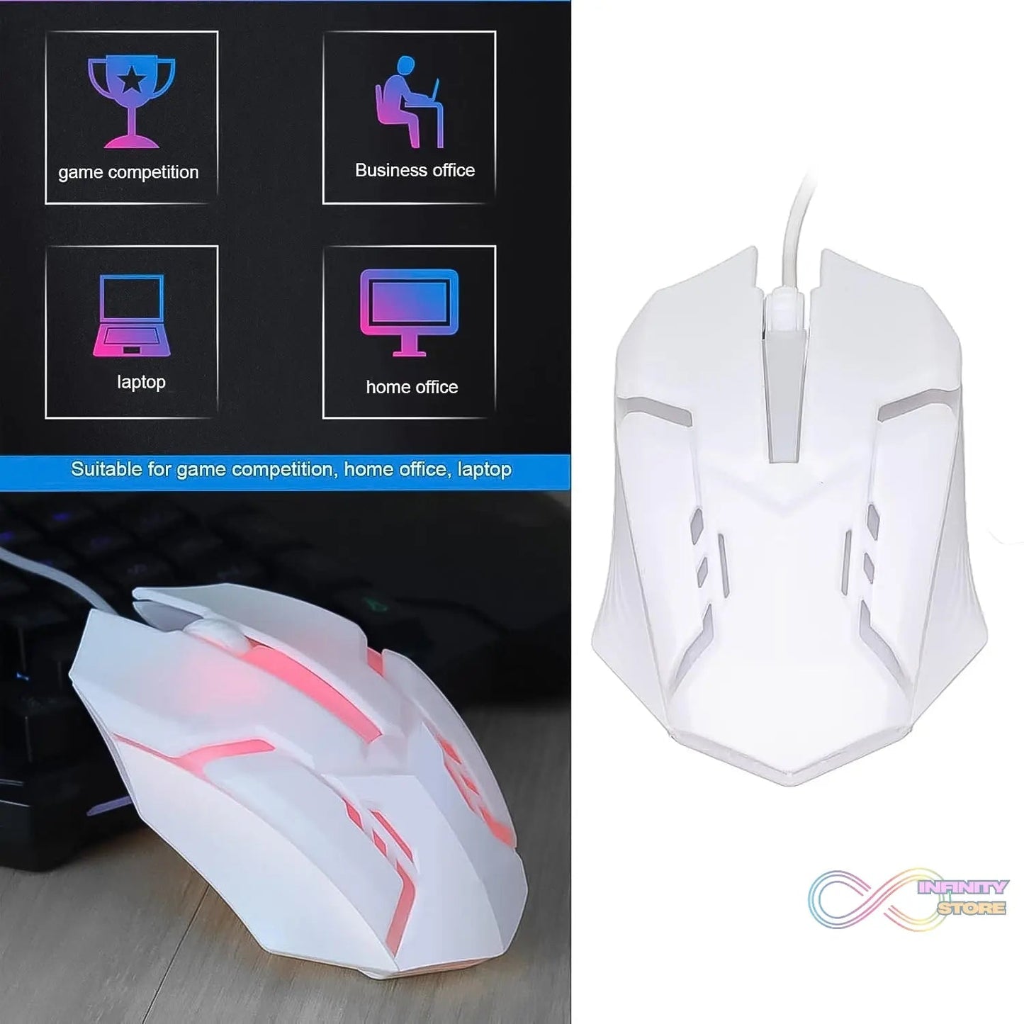 USB Wired Mouse, Gaming Mouse Colorful / Lighting Luminous (1 Pc / Wihte) - infinityexculsivestore.com