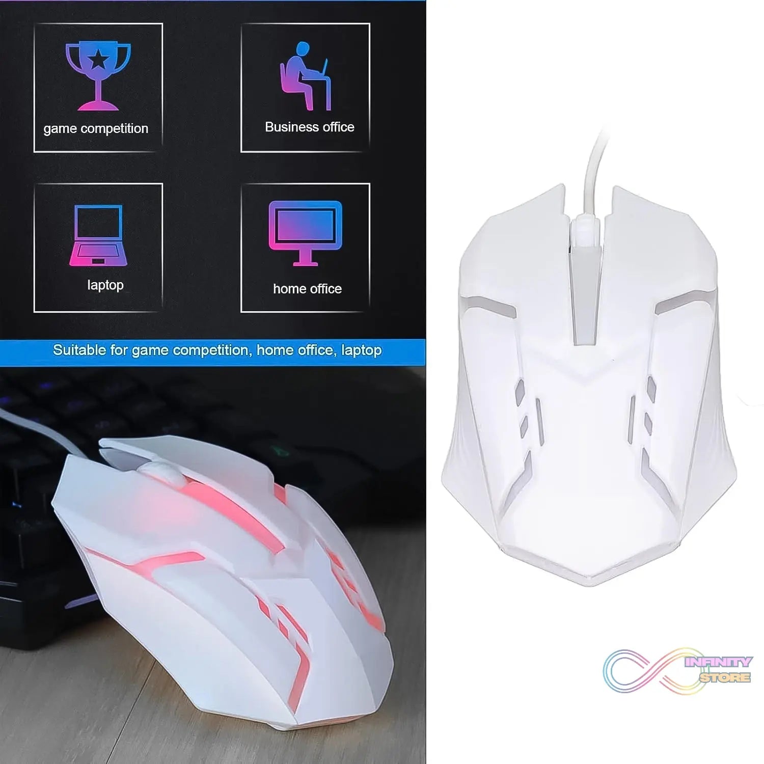 USB Wired Mouse, Gaming Mouse Colorful / Lighting Luminous (1 Pc / Wihte) - infinityexculsivestore.com