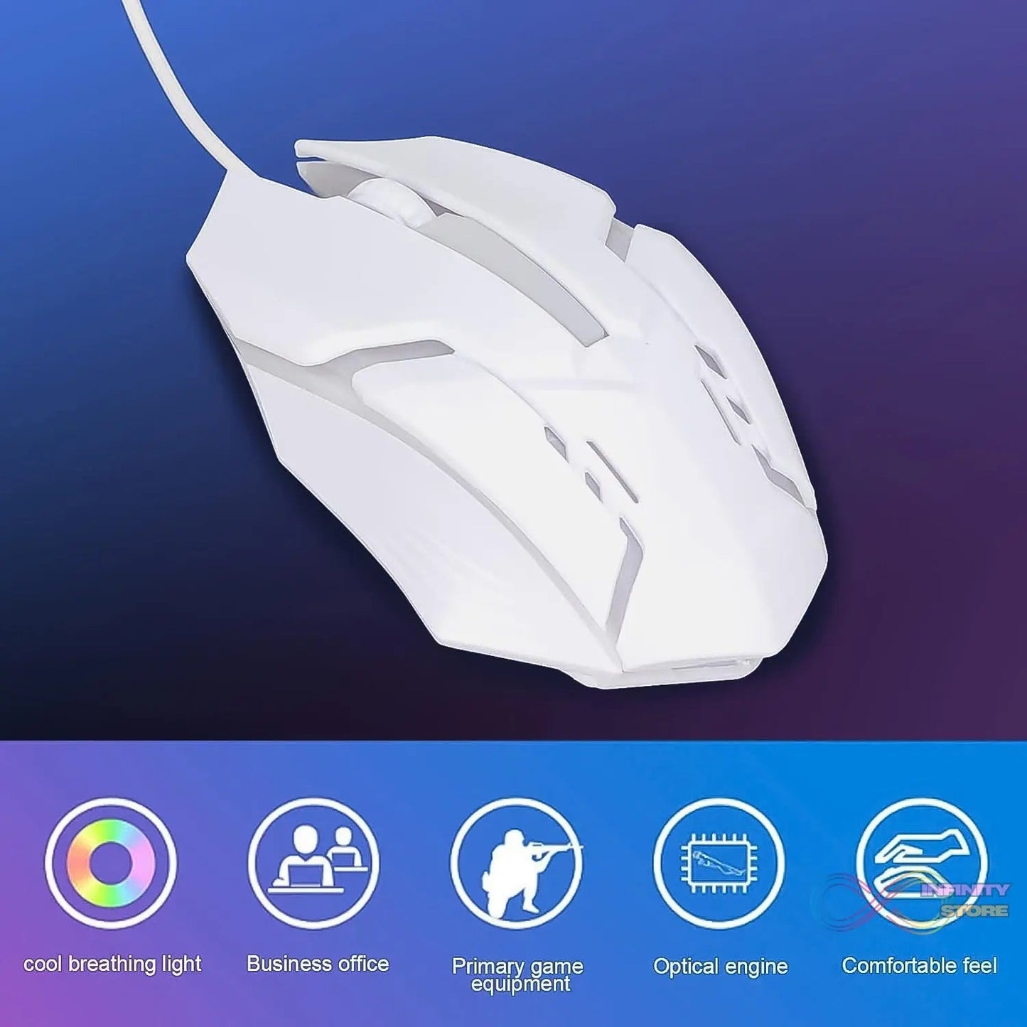 USB Wired Mouse, Gaming Mouse Colorful / Lighting Luminous (1 Pc / Wihte) - infinityexculsivestore.com