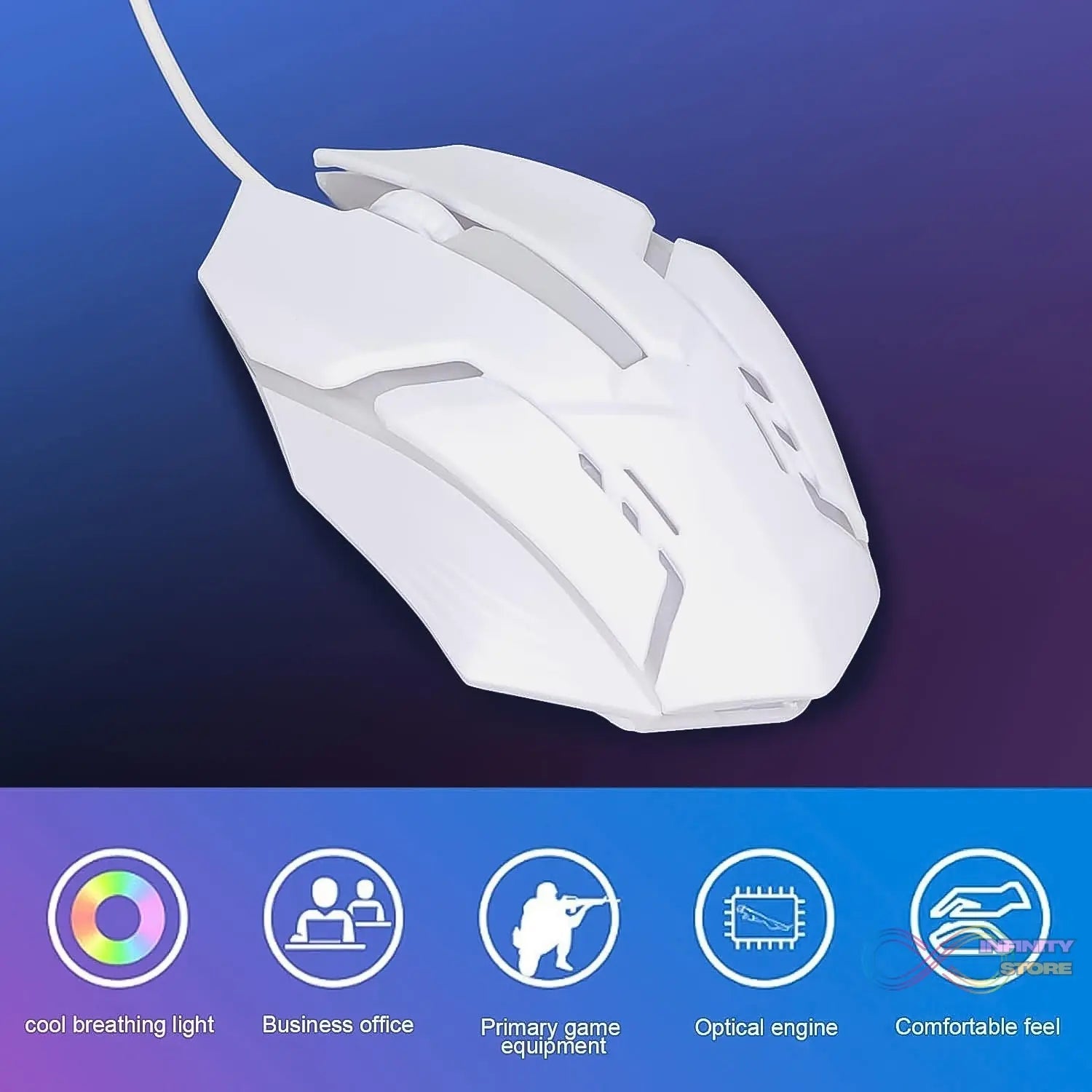 USB Wired Mouse, Gaming Mouse Colorful / Lighting Luminous (1 Pc / Wihte) - infinityexculsivestore.com