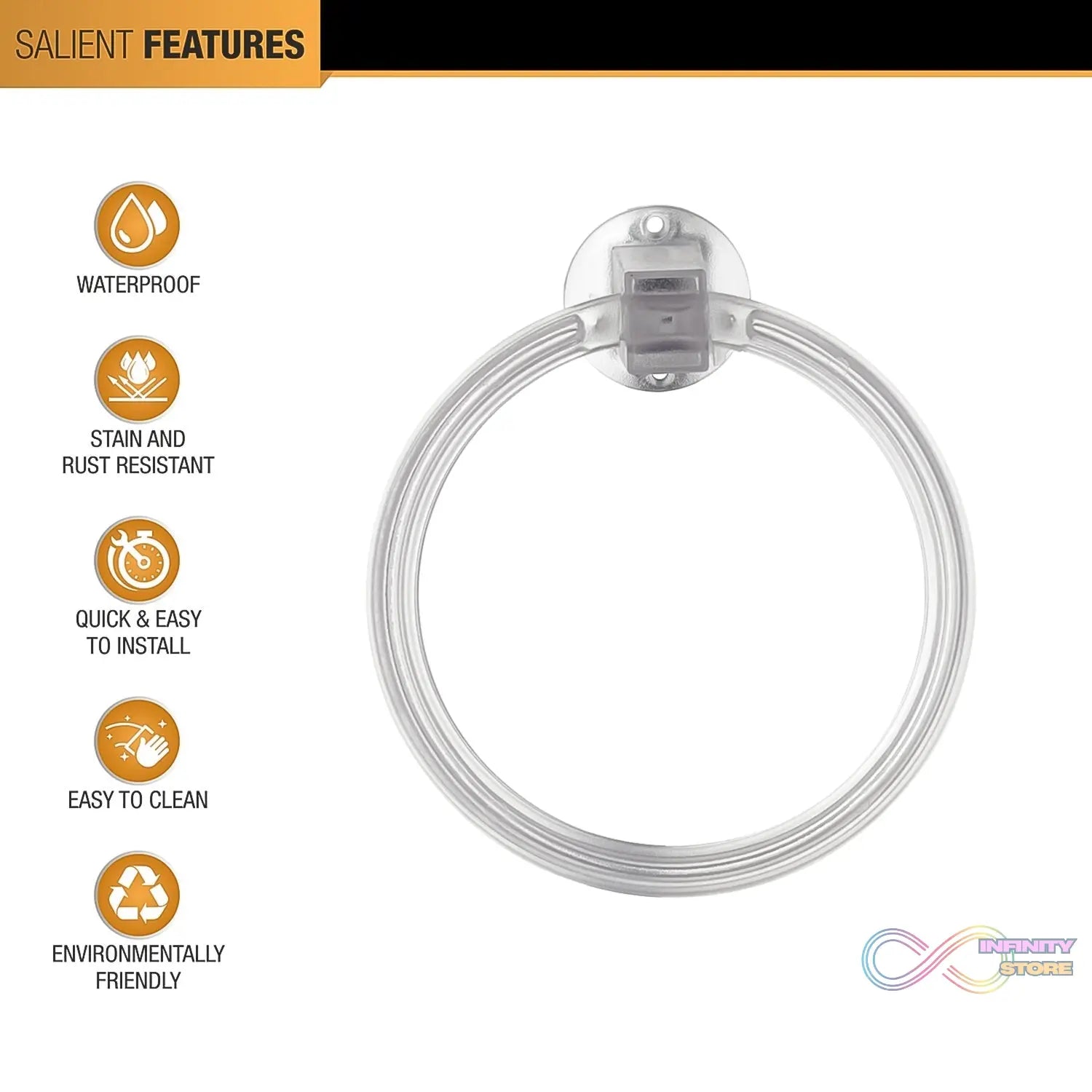 Unbreakable ABS Round Towel Ring Wall Mounted Stand / Holder (1 Pc) - infinityexculsivestore.com
