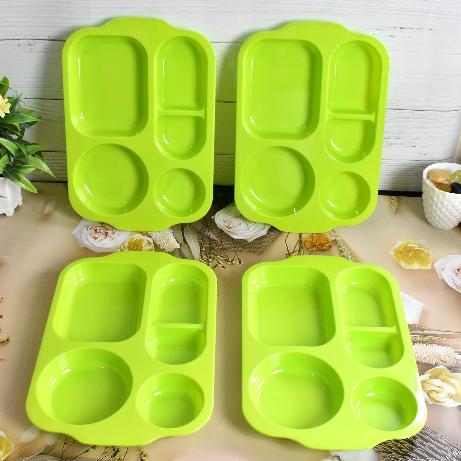 Unbreakable Plastic Food Plates / Biodegradable 5 Compartment Square Plate for Food - infinityexculsivestore.com