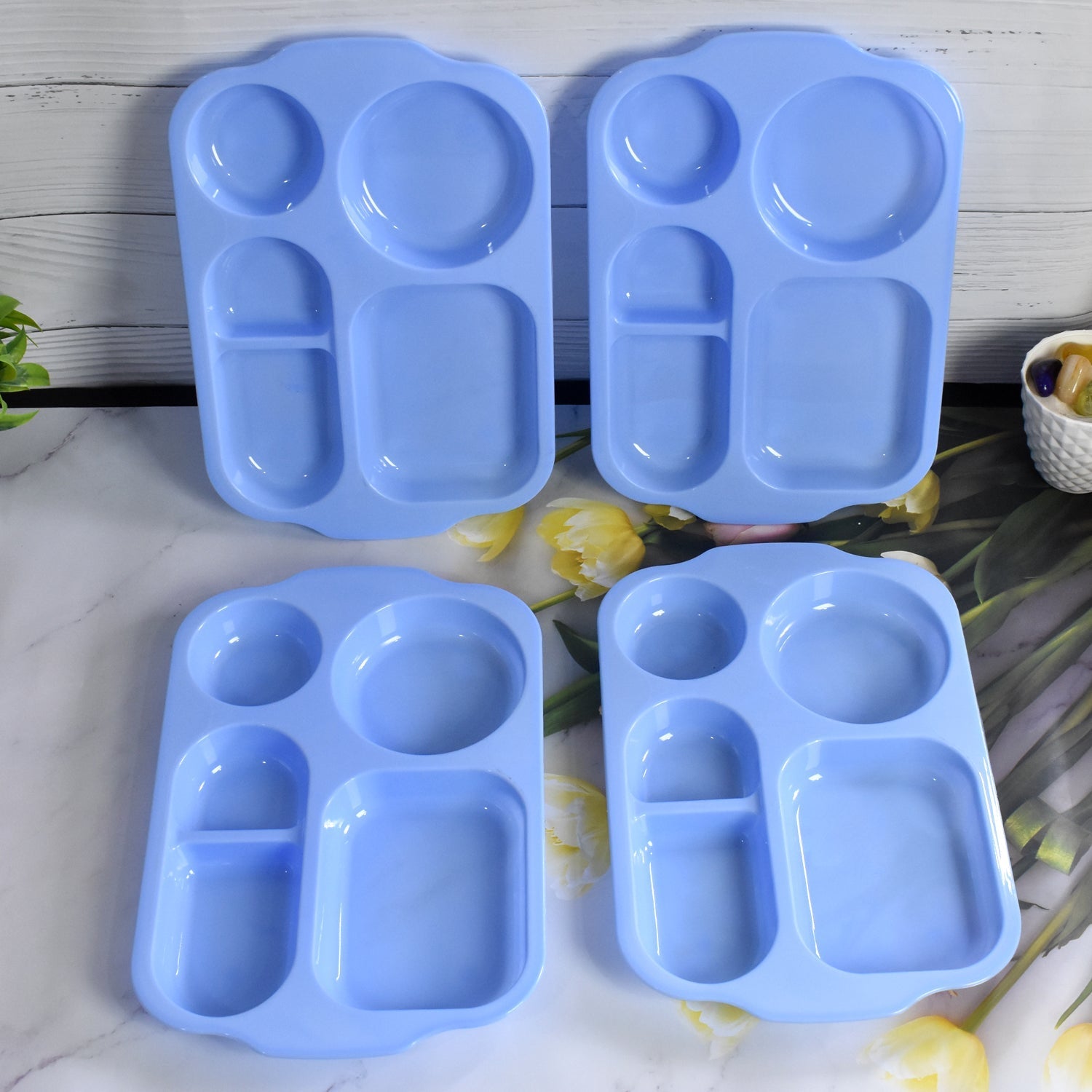 Unbreakable Plastic Food Plates / Biodegradable 5 Compartment Square Plate for Food - infinityexculsivestore.com