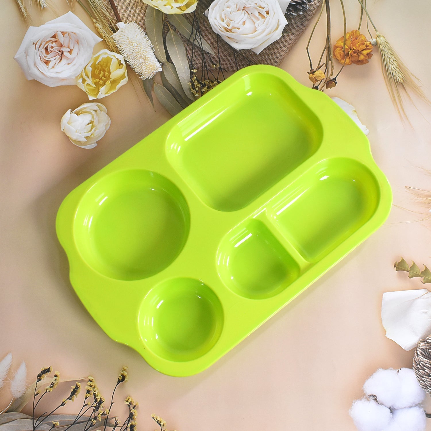 Unbreakable Plastic Food Plates / Biodegradable 5 Compartment Square Plate for Food - infinityexculsivestore.com