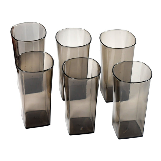 Unbreakable Stylish Transparent Square Design Water / Juice / Beer / Wine Tumbler Plastic Glass Set ( 300 ML, Pack of 6) ( Black ) - infinityexculsivestore.com