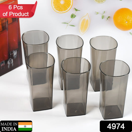 Unbreakable Stylish Transparent Square Design Water / Juice / Beer / Wine Tumbler Plastic Glass Set ( 300 ML, Pack of 6) ( Black ) - infinityexculsivestore.com
