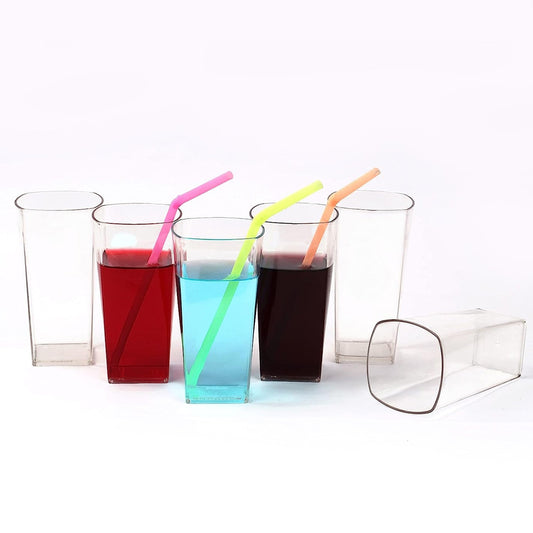 Unbreakable Stylish Transparent Square Design Water / Juice / Beer / Wine Tumbler Plastic Glass Set ( 300 ML, Pack of 6) - infinityexculsivestore.com