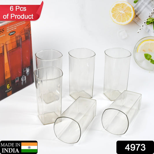 Unbreakable Stylish Transparent Square Design Water / Juice / Beer / Wine Tumbler Plastic Glass Set ( 300 ML, Pack of 6) - infinityexculsivestore.com