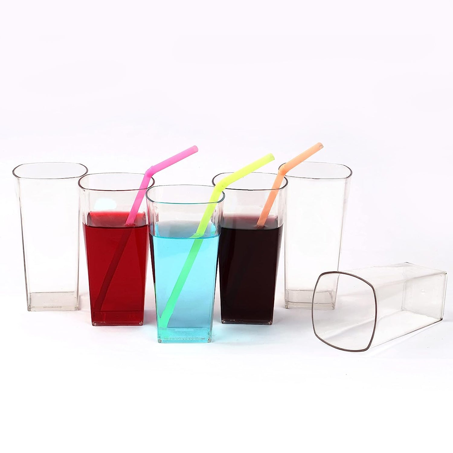 Unbreakable Stylish Transparent Square Design Water / Juice / Beer / Wine Tumbler Plastic Glass Set ( 300 ML, Pack of 6) - infinityexculsivestore.com