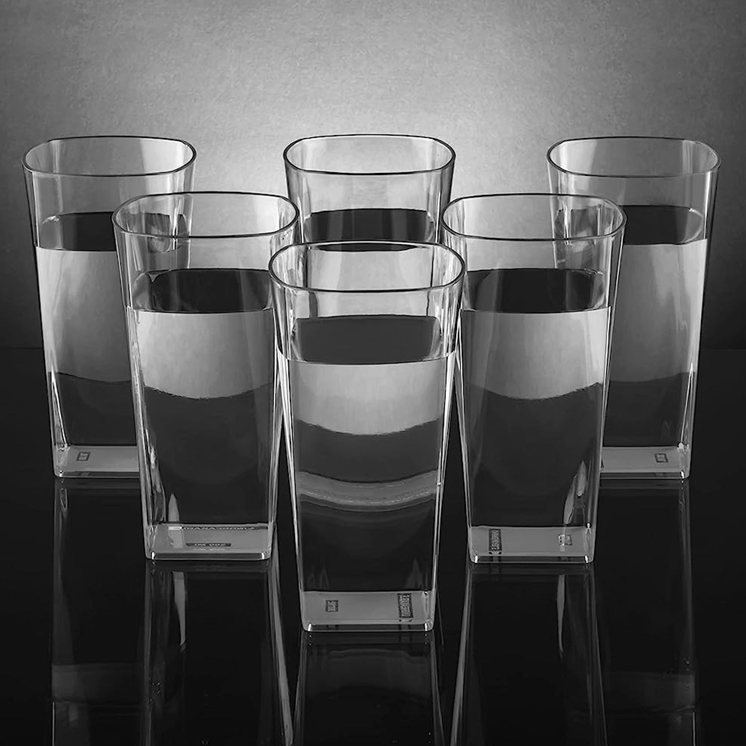 Unbreakable Stylish Transparent Square Design Water / Juice / Beer / Wine Tumbler Plastic Glass Set ( 300 ML, Pack of 6) - infinityexculsivestore.com