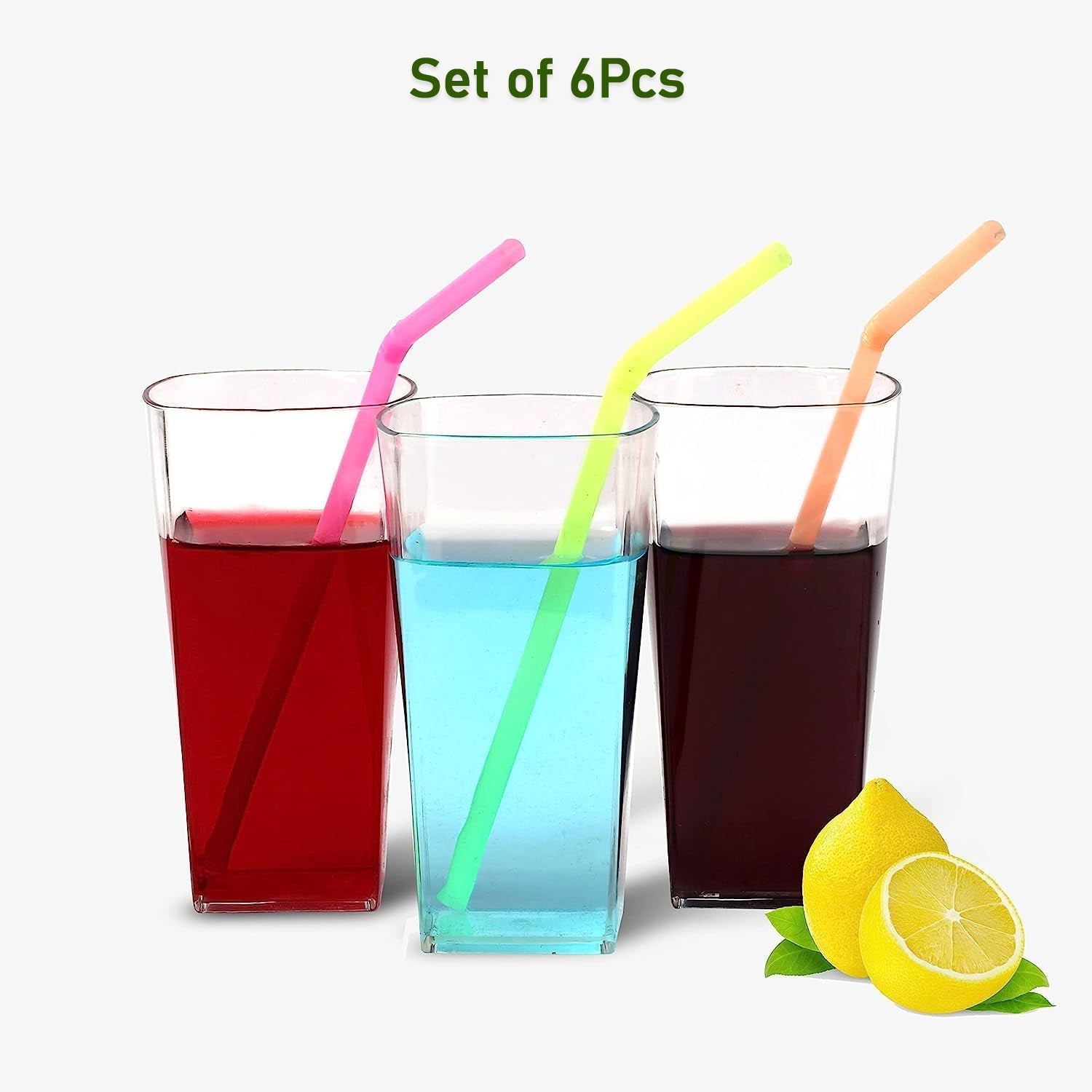 Unbreakable Stylish Transparent Square Design Water / Juice / Beer / Wine Tumbler Plastic Glass Set ( 300 ML, Pack of 6) - infinityexculsivestore.com