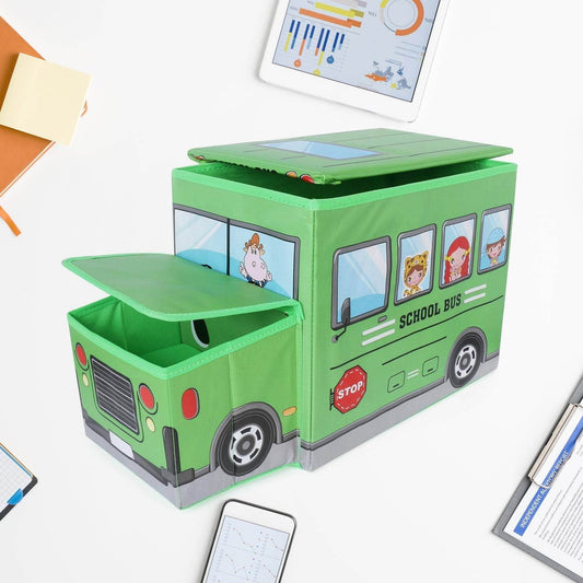 Foldable Bus Shape Toy Box Storage with Lid for Storage of Toys Basket Useful as Toy Organizer mountable Racks Surface Multipurpose Basket for Kids Wardrobe Cabinet Wood with Cloth Cover For Home Decor Books, Game, Baby Cloth (Mix Color & Design ) - infinityexculsivestore.com