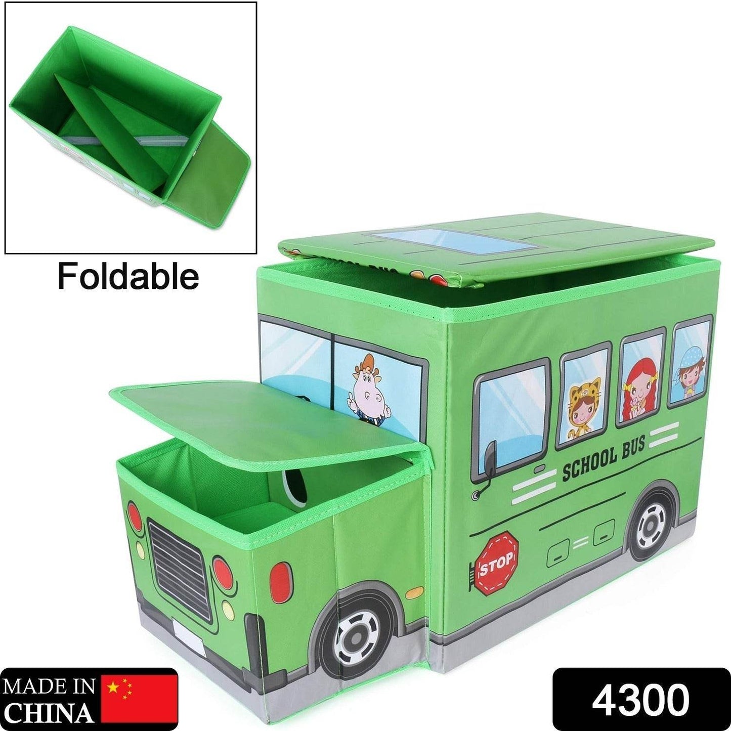 Foldable Bus Shape Toy Box Storage with Lid for Storage of Toys Basket Useful as Toy Organizer mountable Racks Surface Multipurpose Basket for Kids Wardrobe Cabinet Wood with Cloth Cover For Home Decor Books, Game, Baby Cloth (Mix Color & Design ) - infinityexculsivestore.com