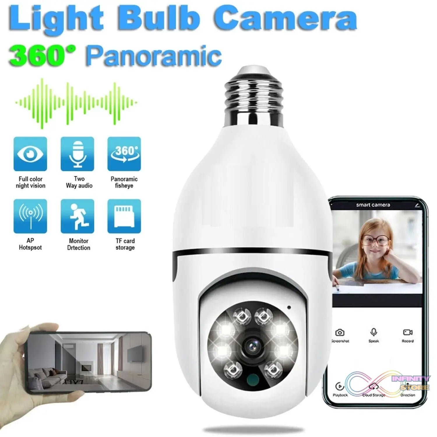 V380 Pro Fisheye 360 Degree Panoramic Wireless WiFi IP CCTV Security Camera (Pack of 1) - infinityexculsivestore.com