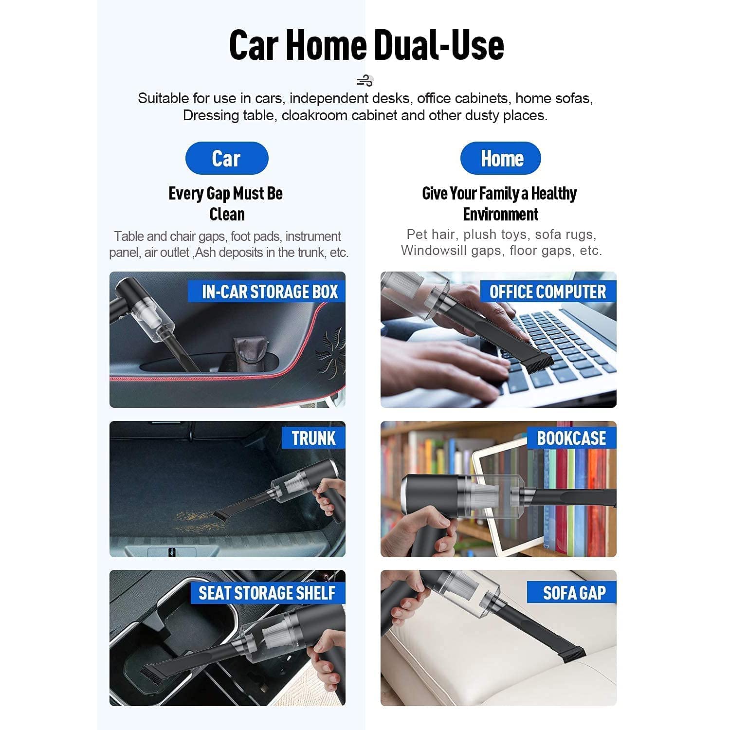Vacuum Cleaner Dust Collection 2 in 1 Car Vacuum Cleaner 120W High - Power Handheld Wireless Vacuum Cleaner Home Car Dual - use Portable USB Rechargeable - infinityexculsivestore.com