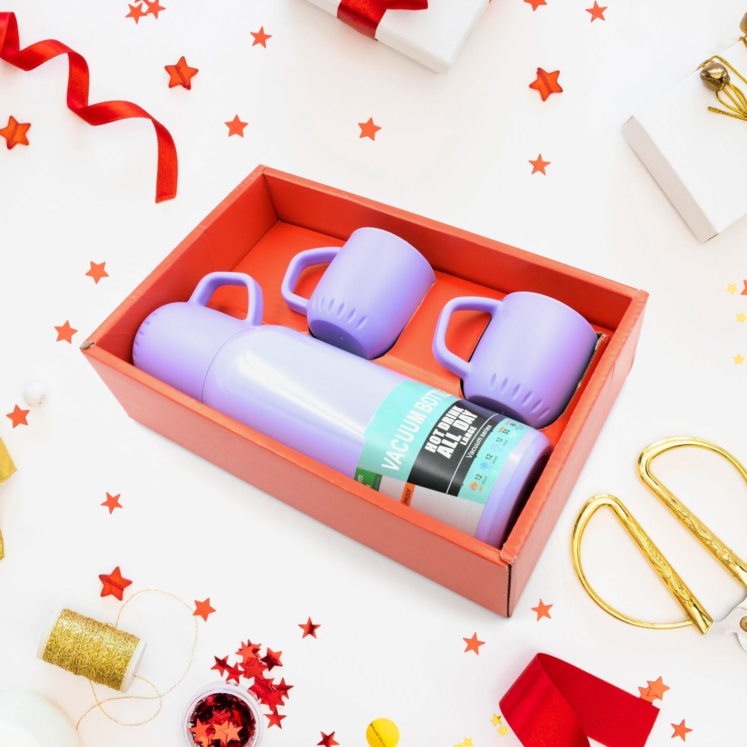 Vacuum Flask Set Stainless Steel Thermos With 3 Cup Creative Gift Set With Cover Handle Portable Car Water Bottle Set (Approx 500ml) - infinityexculsivestore.com