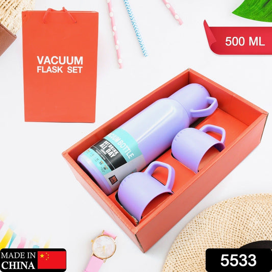 Vacuum Flask Set Stainless Steel Thermos With 3 Cup Creative Gift Set With Cover Handle Portable Car Water Bottle Set (Approx 500ml) - infinityexculsivestore.com
