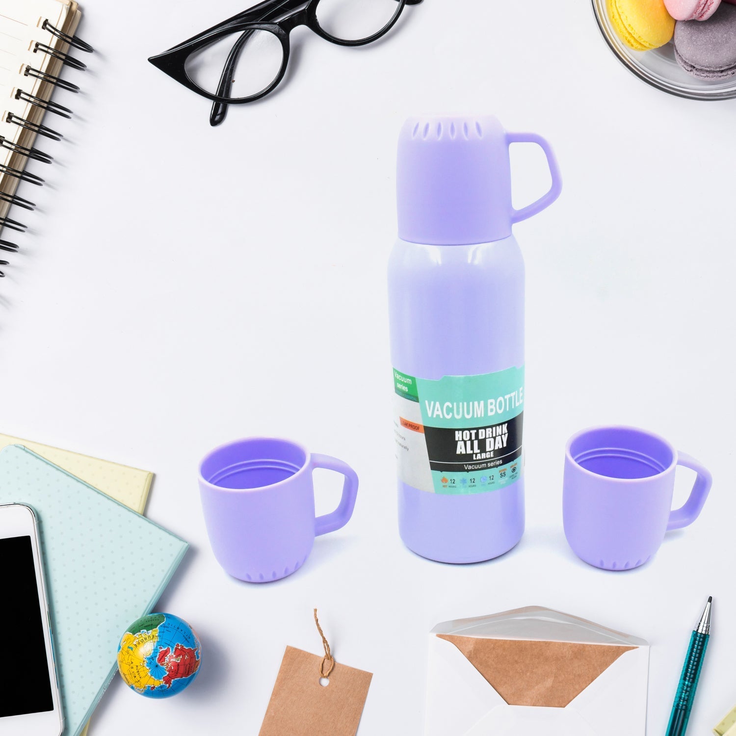 Vacuum Flask Set Stainless Steel Thermos With 3 Cup Creative Gift Set With Cover Handle Portable Car Water Bottle Set (Approx 500ml) - infinityexculsivestore.com